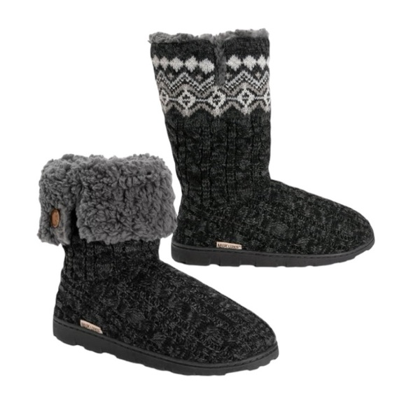Muk Luks Mid Calf Knit Foldover Slipper Boots - Picture 2 of 14